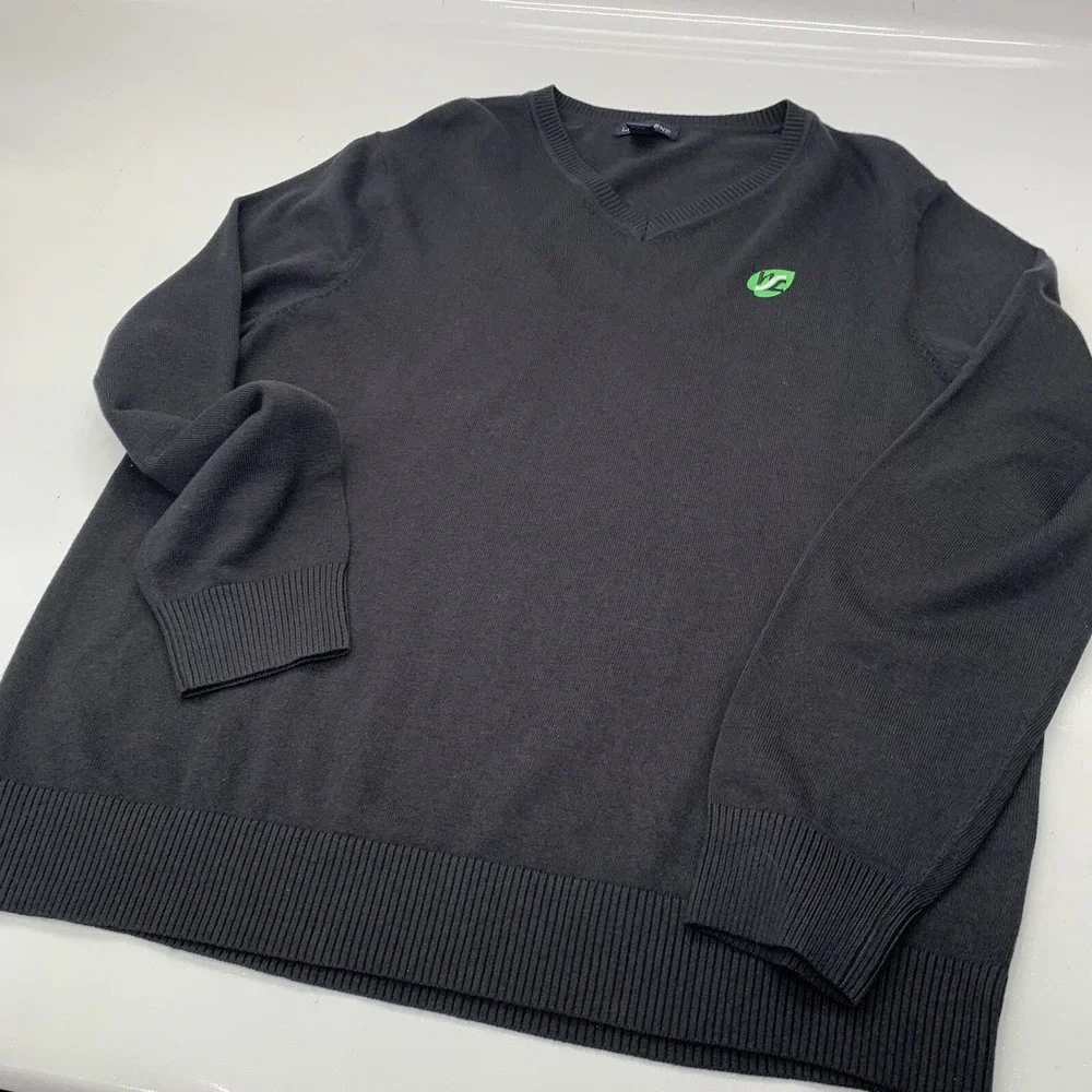 Lands End Black V Neck Sweater Men Large Long Sleeve Cotton Nylon Classic Preppy